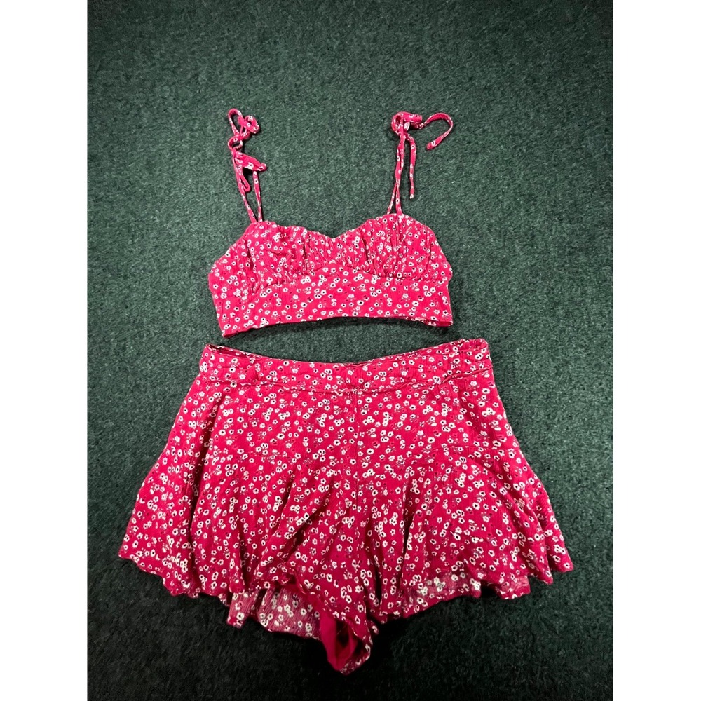 Princess Polly Crop Top & Skort 2 Piece Set Womens 10 Red Floral Boho Tie Straps
